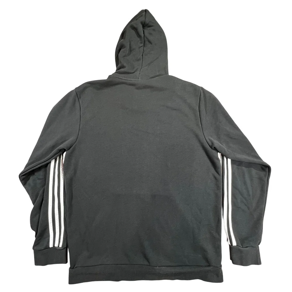 Adidas Mens Hoodie Black‎ White 3 Stripe Logo Athletic Pullover Size L
